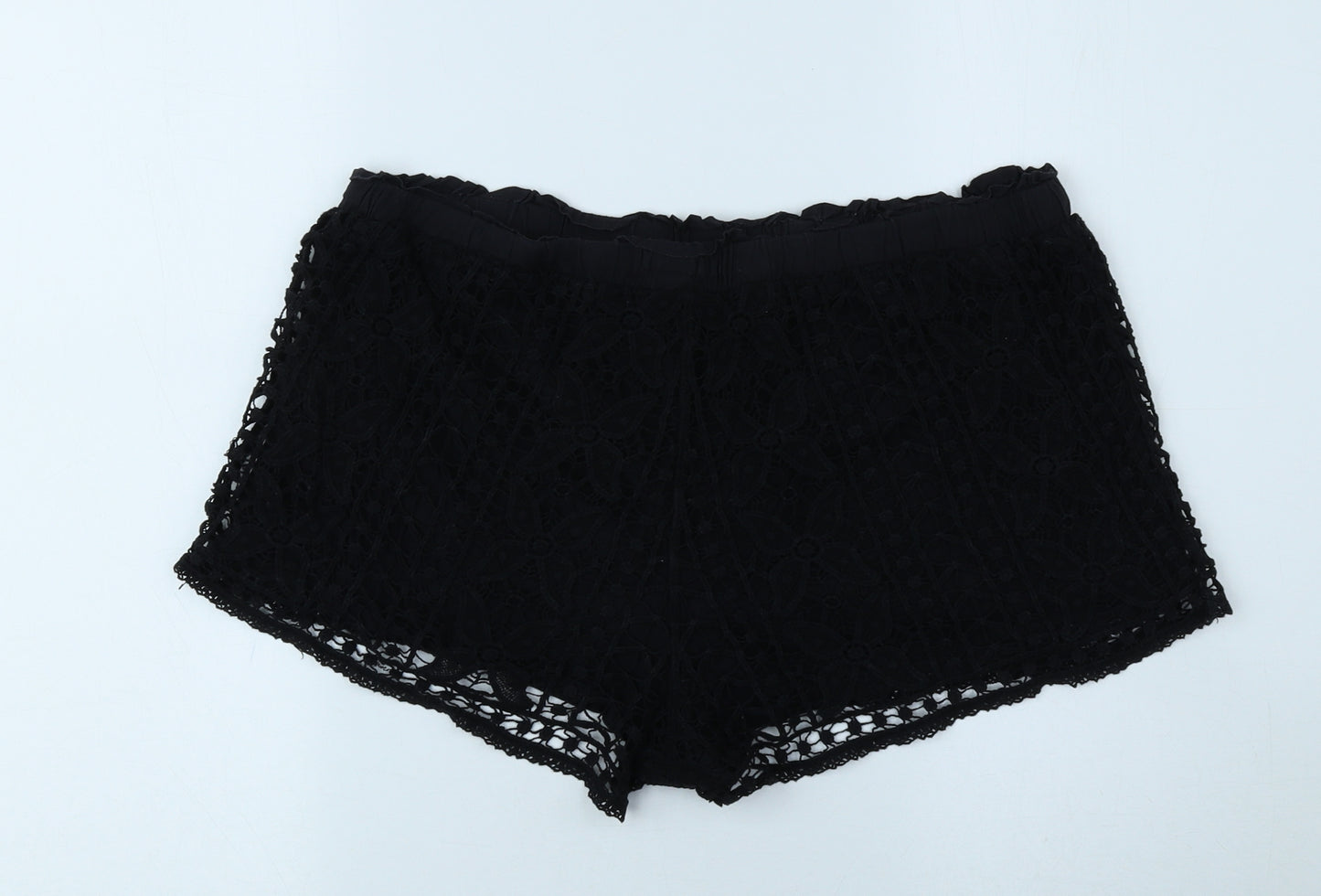 Topshop Womens Black Floral Cotton Mom Shorts Size 14 Regular Drawstring