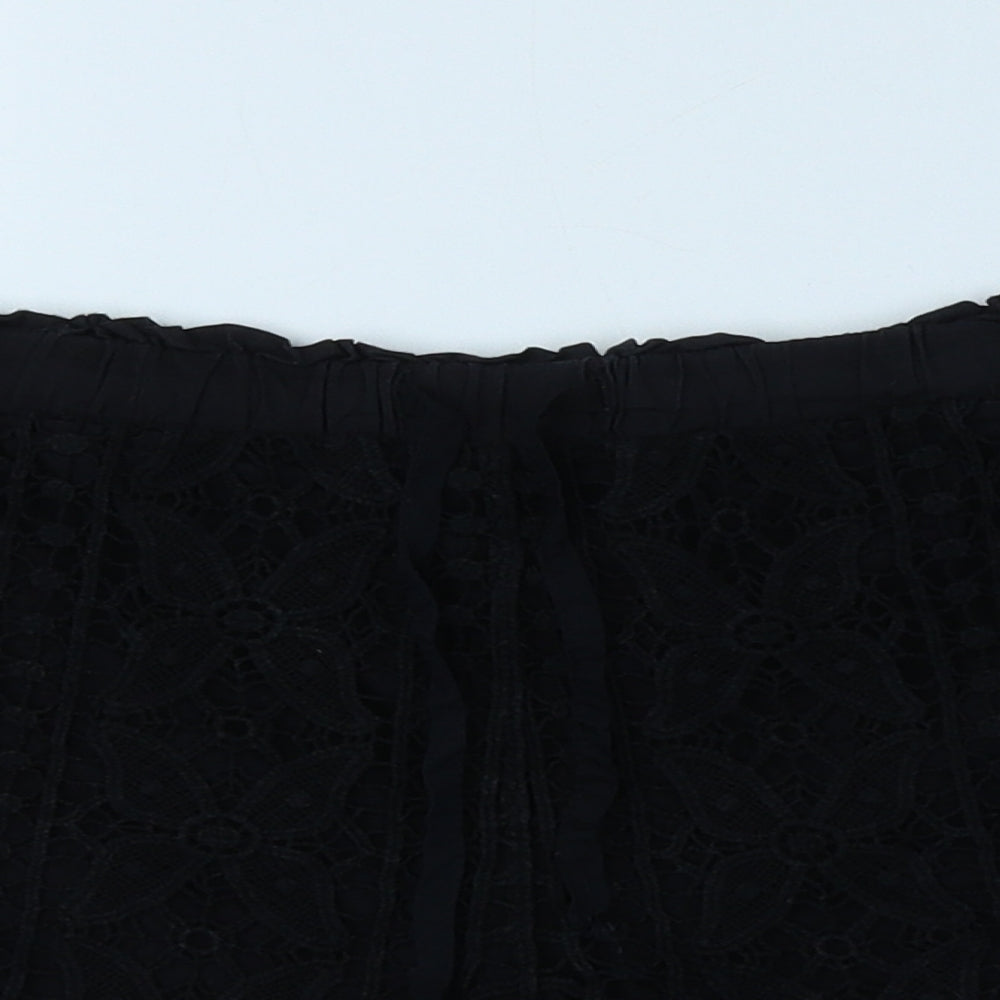 Topshop Womens Black Floral Cotton Mom Shorts Size 14 Regular Drawstring