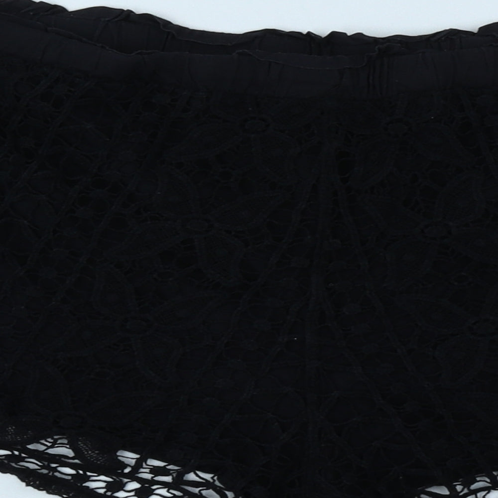 Topshop Womens Black Floral Cotton Mom Shorts Size 14 Regular Drawstring