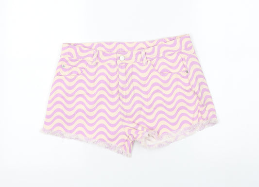 Marks and Spencer Girls Purple Geometric Cotton Mom Shorts Size 14-15 Years Regular Zip