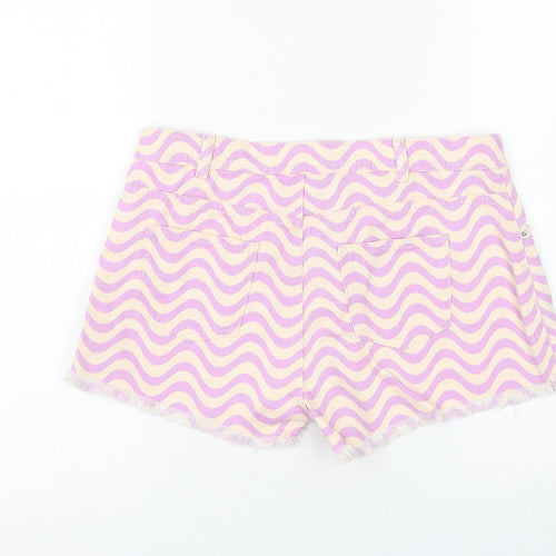 Marks and Spencer Girls Purple Geometric Cotton Mom Shorts Size 14-15 Years Regular Zip