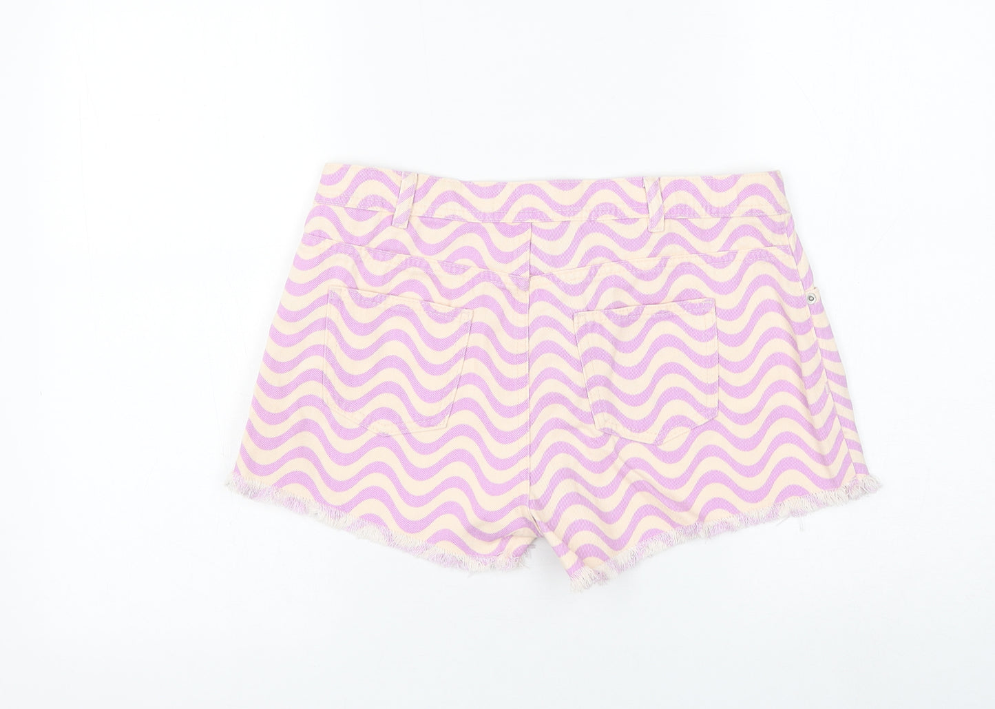 Marks and Spencer Girls Purple Geometric Cotton Mom Shorts Size 14-15 Years Regular Zip
