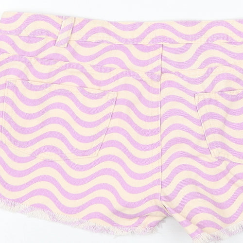 Marks and Spencer Girls Purple Geometric Cotton Mom Shorts Size 14-15 Years Regular Zip