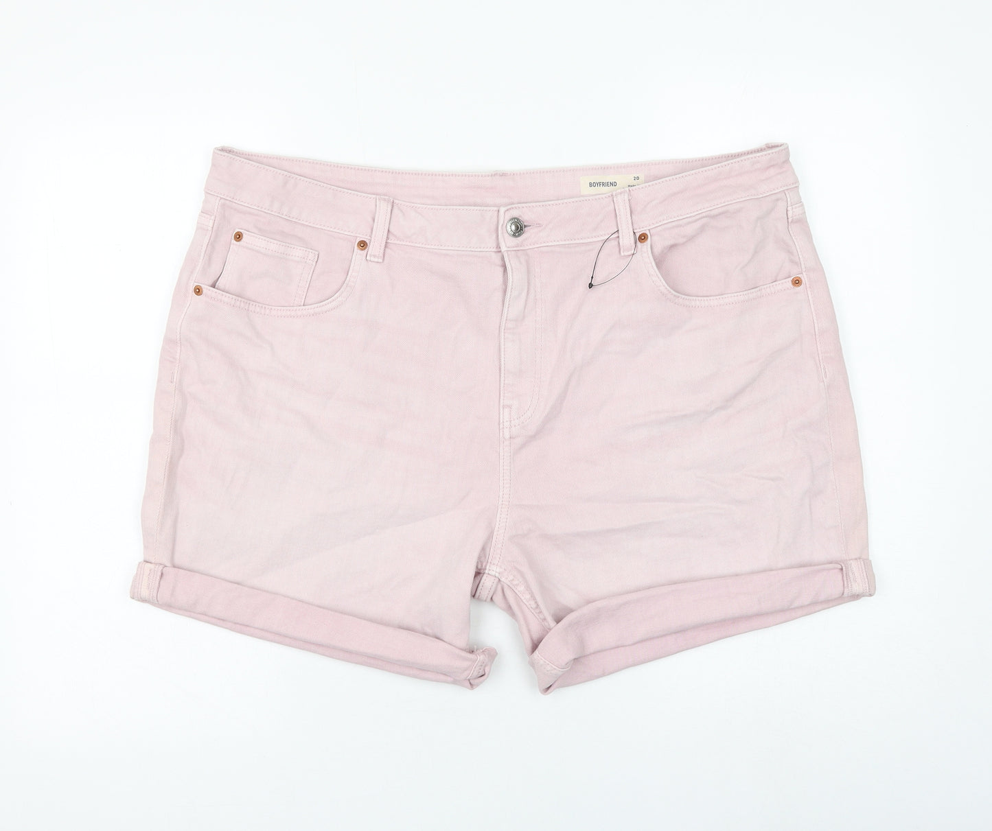 Marks and Spencer Womens Pink Cotton Boyfriend Shorts Size 20 L5 in Regular Zip