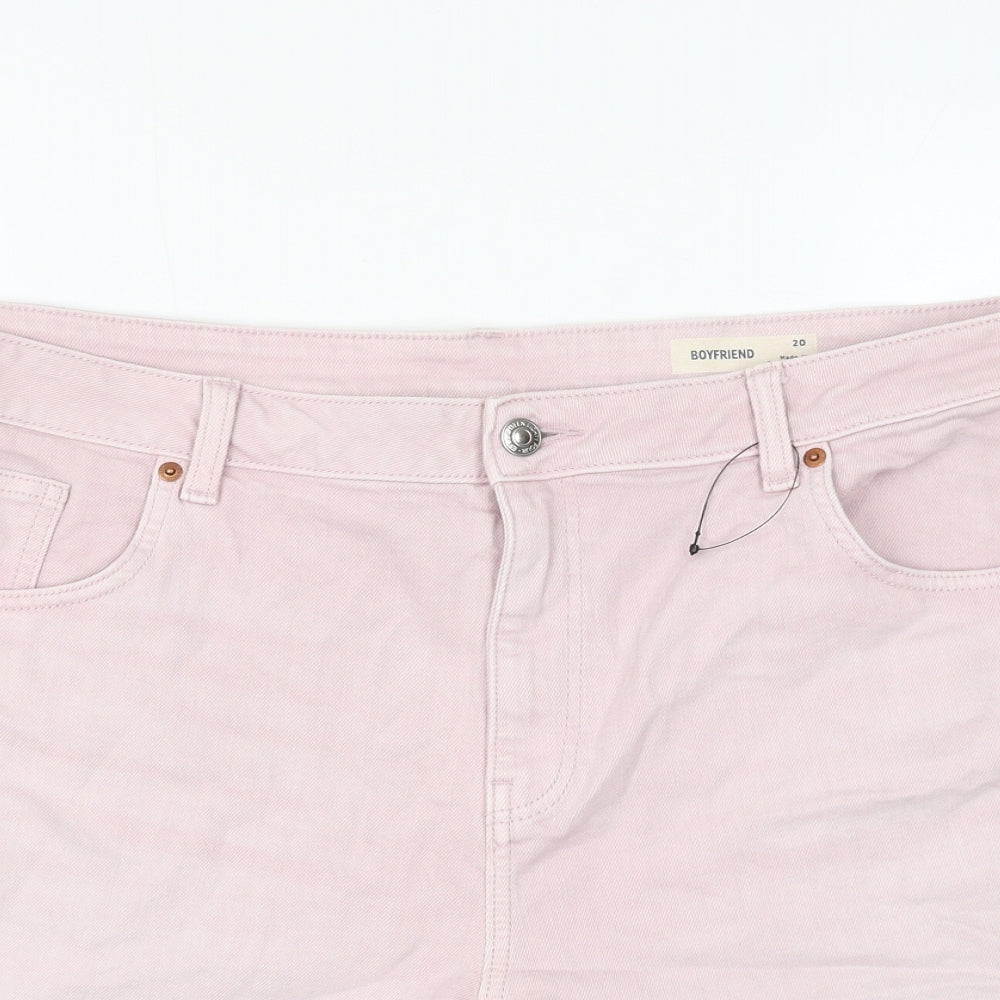 Marks and Spencer Womens Pink Cotton Boyfriend Shorts Size 20 L5 in Regular Zip