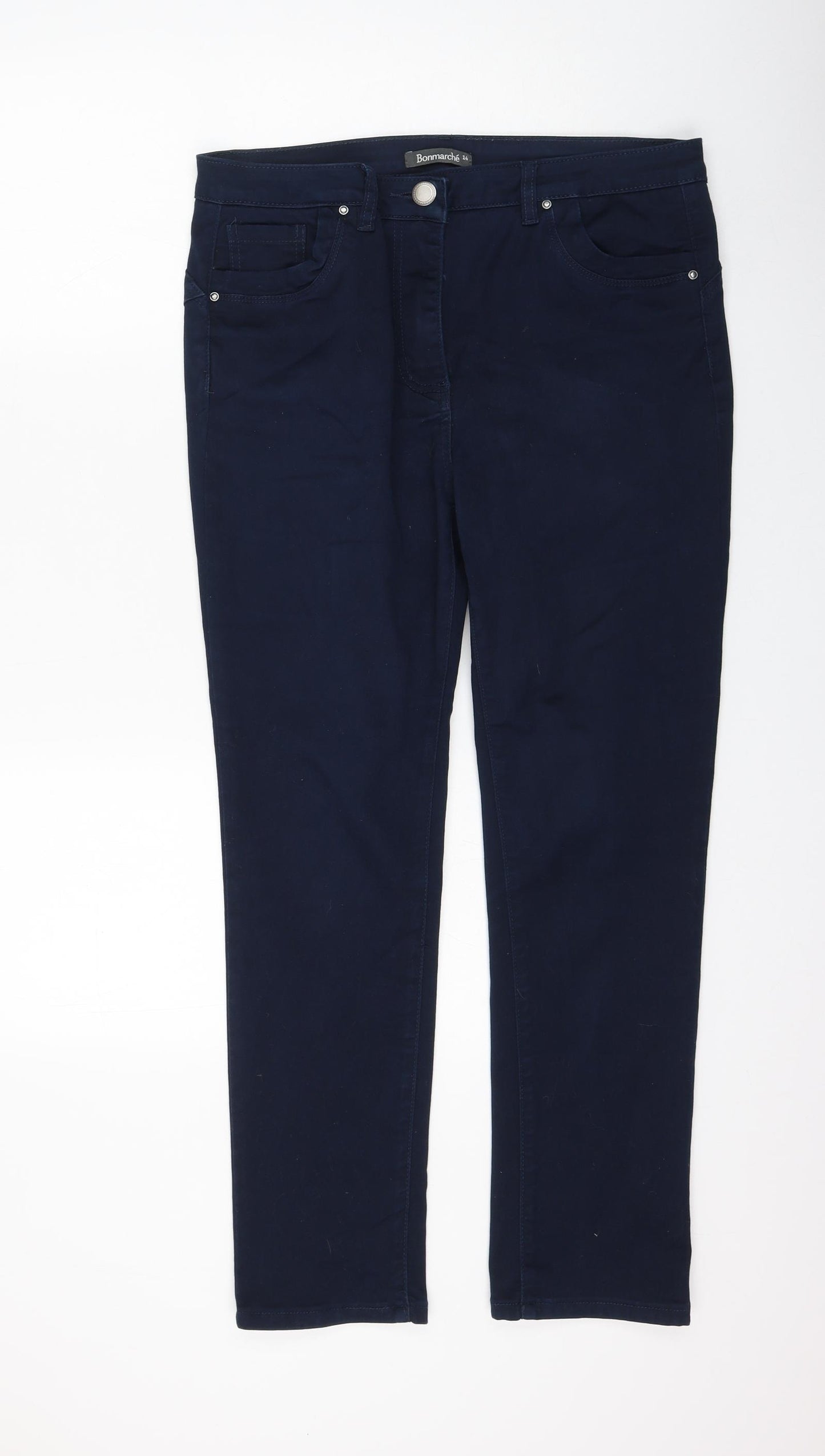 Bonmarché Womens Blue Cotton Straight Jeans Size 14 L27 in Regular Zip
