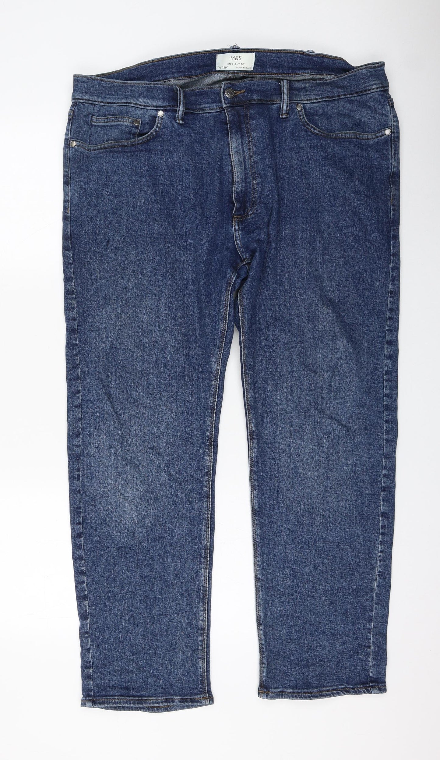 Marks and Spencer Womens Blue Cotton Straight Jeans Size 38 in L29 in Regular Zip