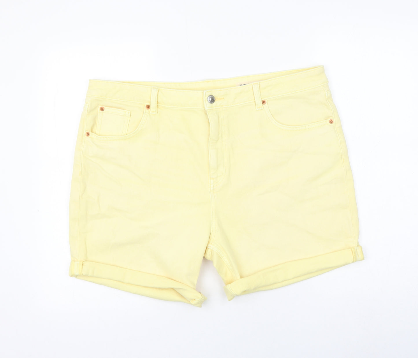 Marks and Spencer Womens Yellow Cotton Boyfriend Shorts Size 18 L5 in Regular Zip