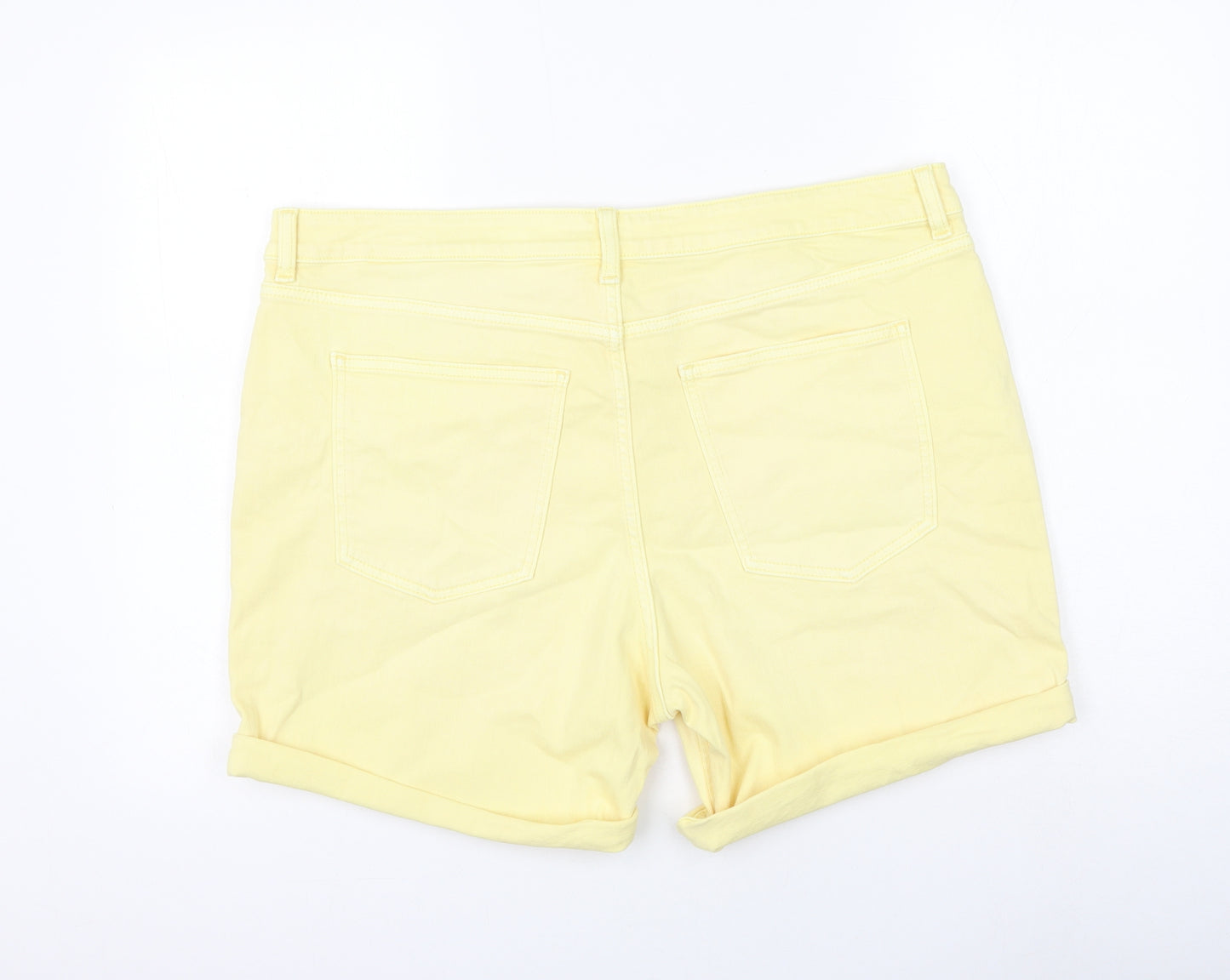 Marks and Spencer Womens Yellow Cotton Boyfriend Shorts Size 18 L5 in Regular Zip
