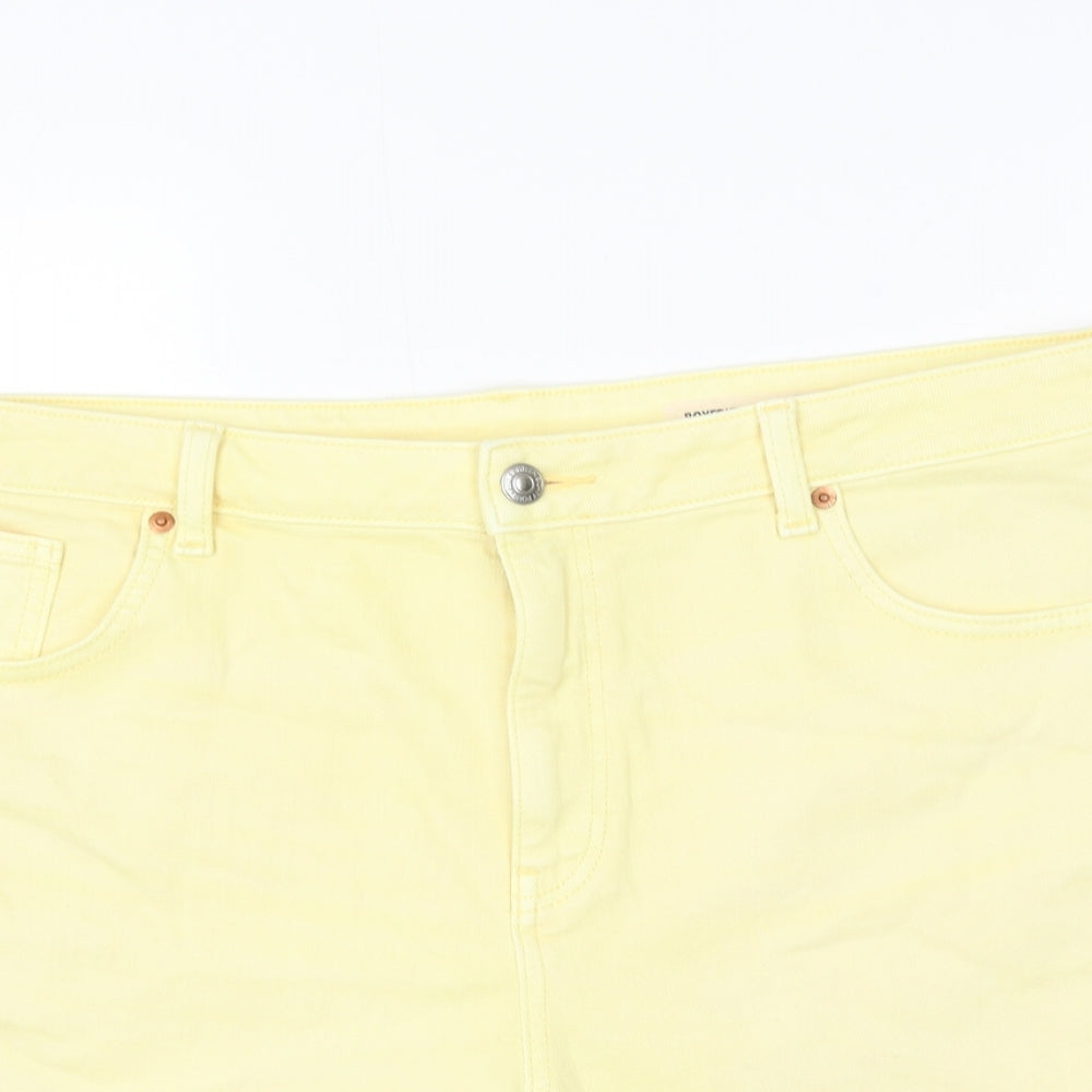 Marks and Spencer Womens Yellow Cotton Boyfriend Shorts Size 18 L5 in Regular Zip