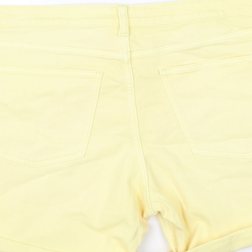 Marks and Spencer Womens Yellow Cotton Boyfriend Shorts Size 18 L5 in Regular Zip
