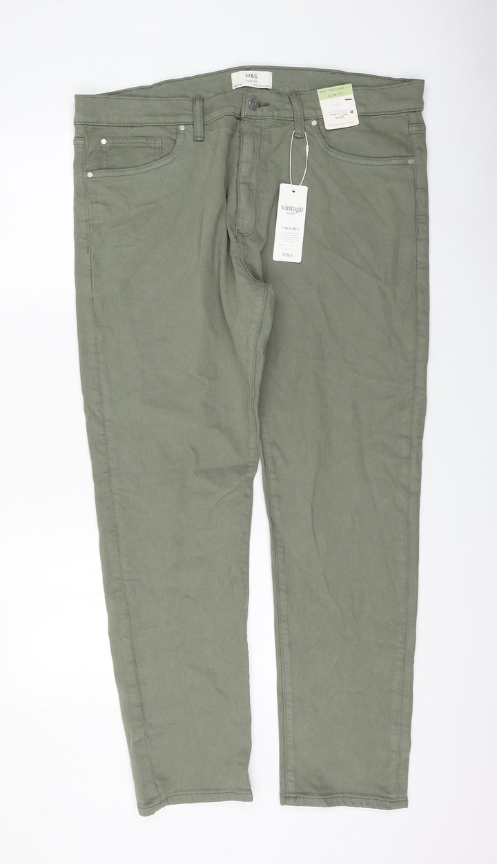 Marks and Spencer Womens Green Cotton Skinny Jeans Size 40 in L31 in Regular Zip
