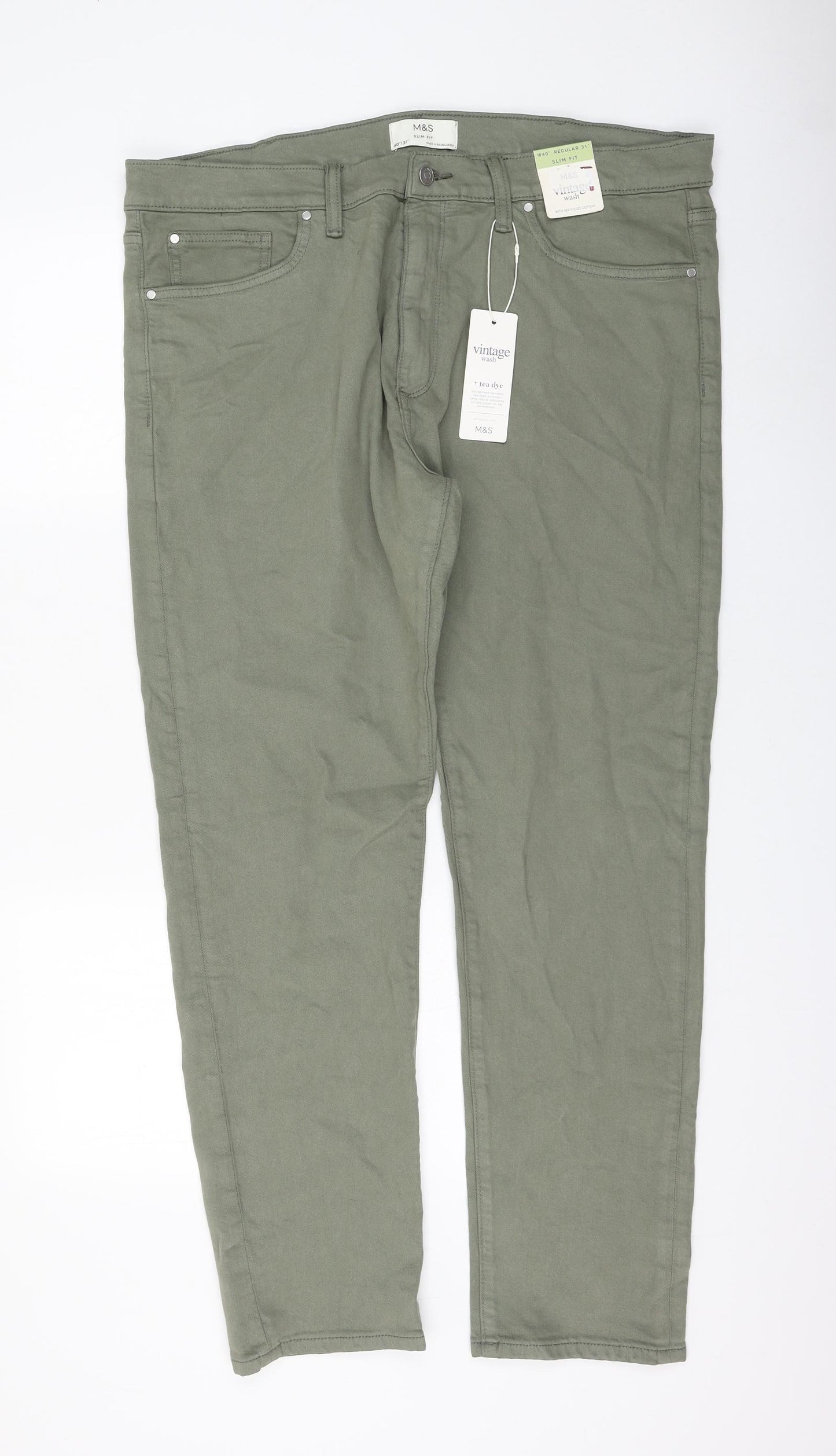 Marks and Spencer Womens Green Cotton Skinny Jeans Size 40 in L31 in Regular Zip