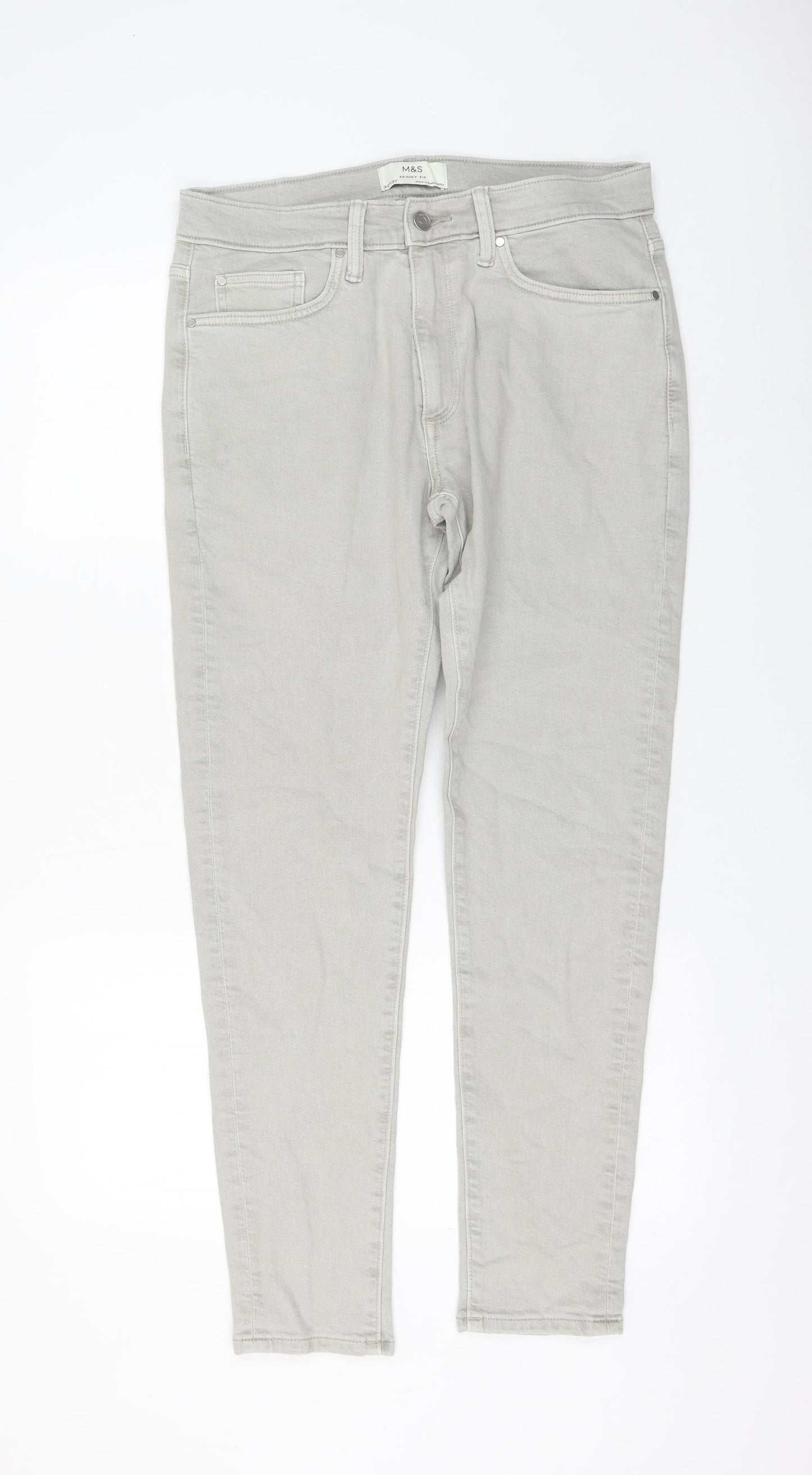 Marks and Spencer Womens Grey Cotton Skinny Jeans Size 32 in L31 in Regular Zip