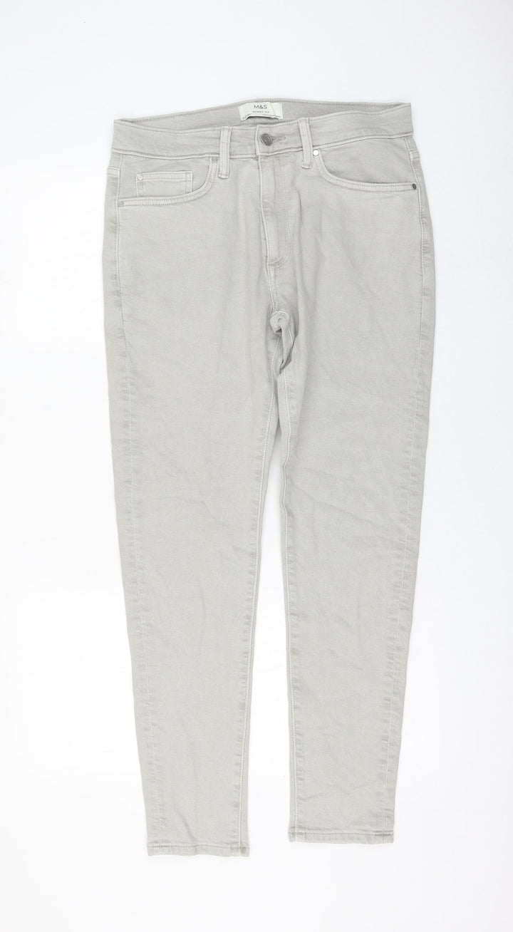 Marks and Spencer Womens Grey Cotton Skinny Jeans Size 32 in L31 in Regular Zip