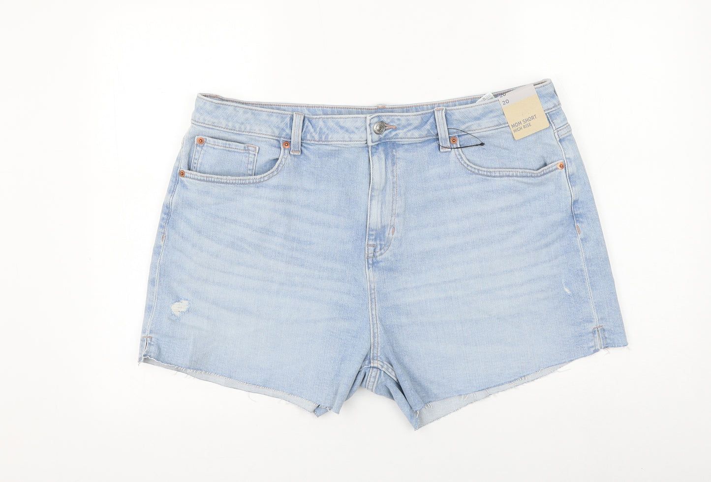 Marks and Spencer Womens Blue Cotton Cut-Off Shorts Size 20 L5 in Regular Zip
