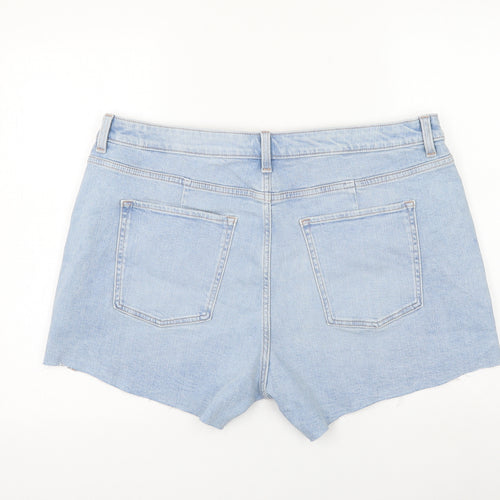 Marks and Spencer Womens Blue Cotton Cut-Off Shorts Size 20 L5 in Regular Zip