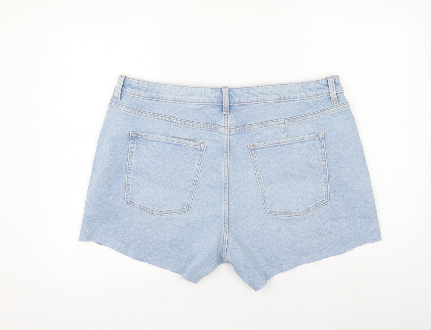 Marks and Spencer Womens Blue Cotton Cut-Off Shorts Size 20 L5 in Regular Zip