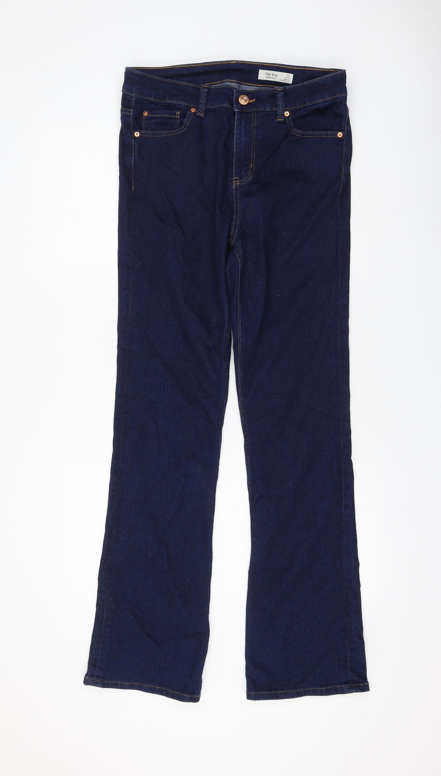 Marks and Spencer Womens Blue Cotton Bootcut Jeans Size 12 L31 in Regular Zip