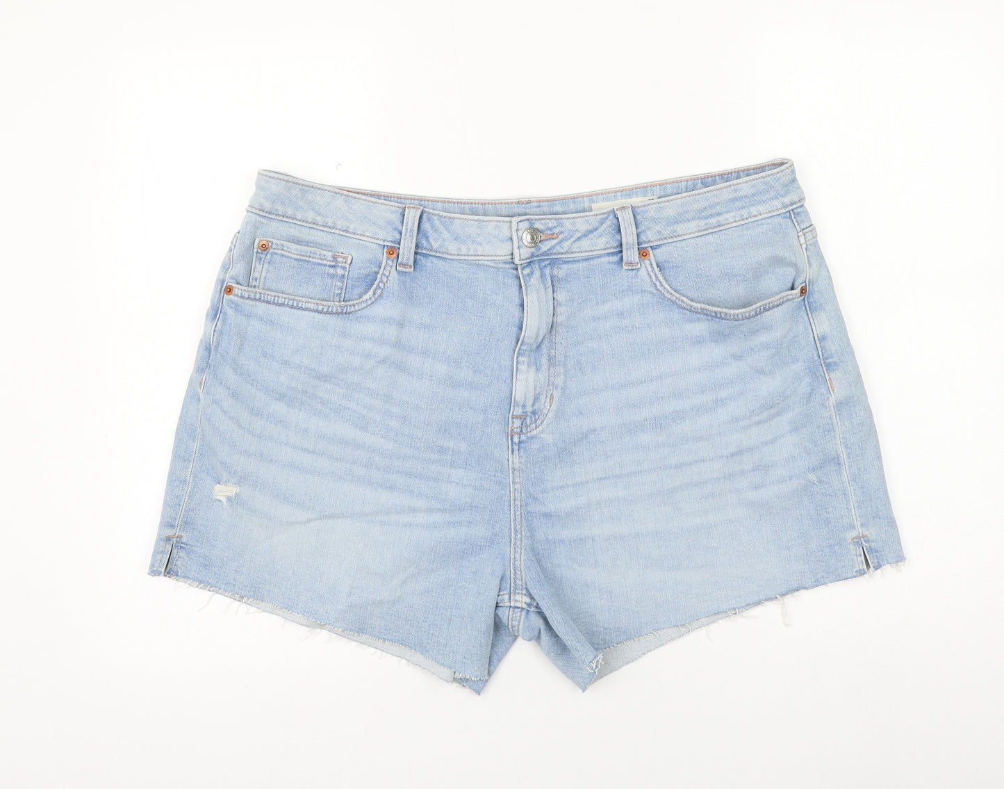 Marks and Spencer Womens Blue Cotton Hot Pants Shorts Size 20 L4 in Regular Zip