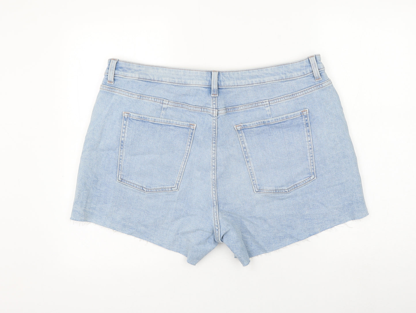 Marks and Spencer Womens Blue Cotton Hot Pants Shorts Size 20 L4 in Regular Zip