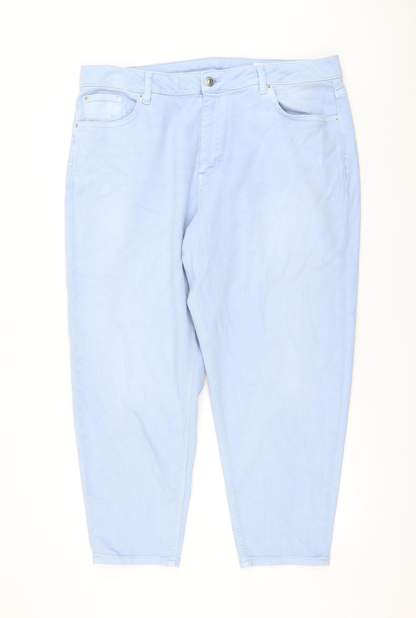 Marks and Spencer Womens Blue Cotton Mom Jeans Size 20 L25 in Regular Zip