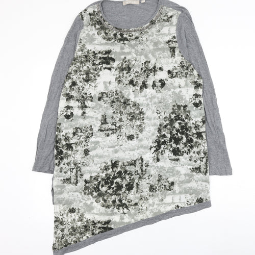 Anthology Womens Grey Geometric Polyester Tunic Blouse Size 14 Round Neck - Asymmetric