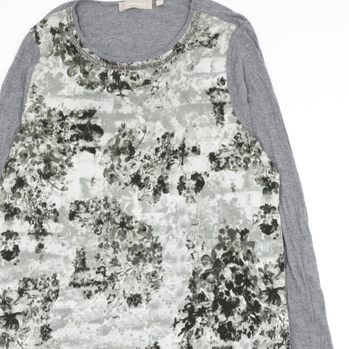 Anthology Womens Grey Geometric Polyester Tunic Blouse Size 14 Round Neck - Asymmetric