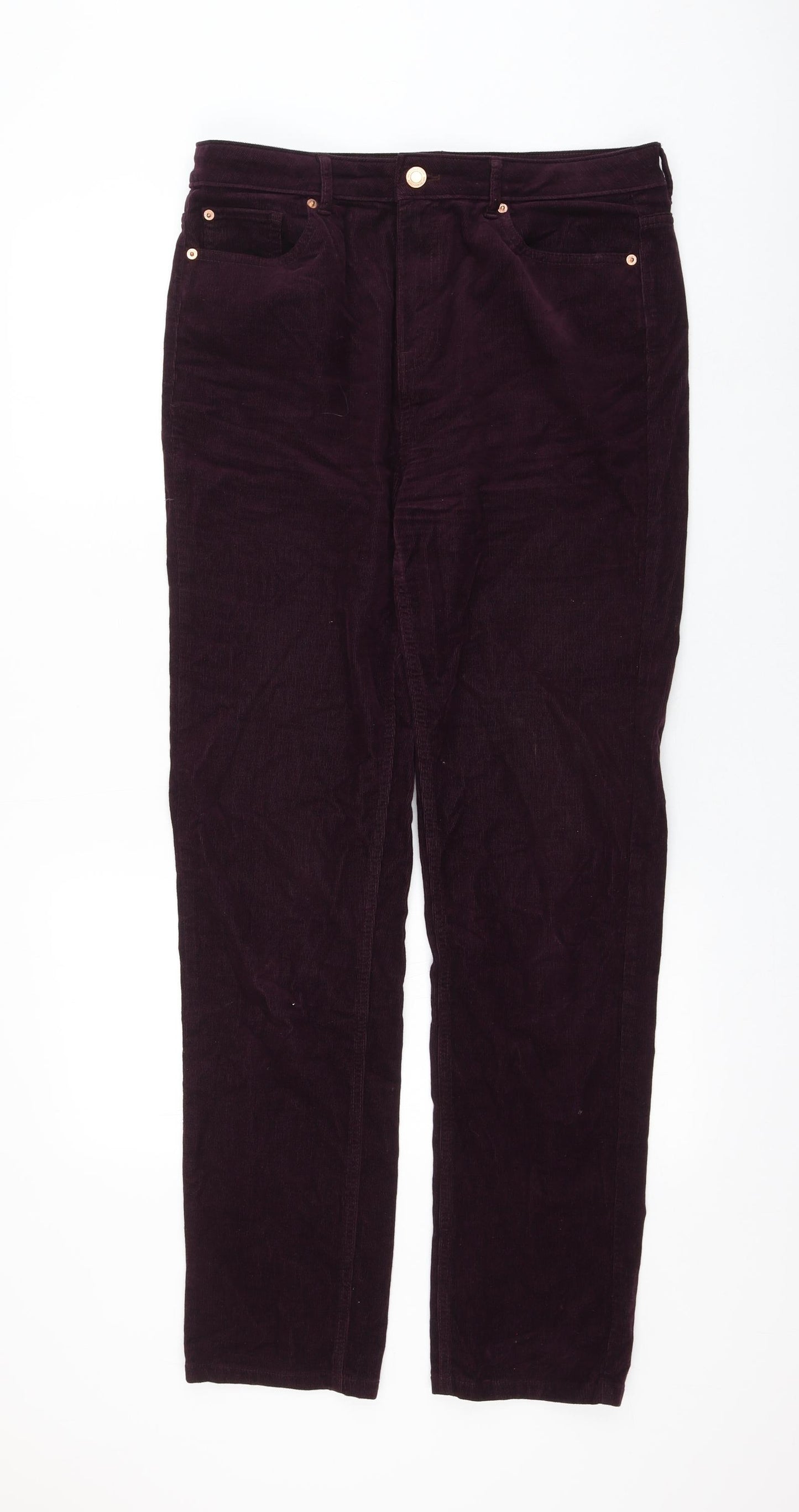 Marks and Spencer Womens Purple Cotton Trousers Size 14 L31 in Regular Zip