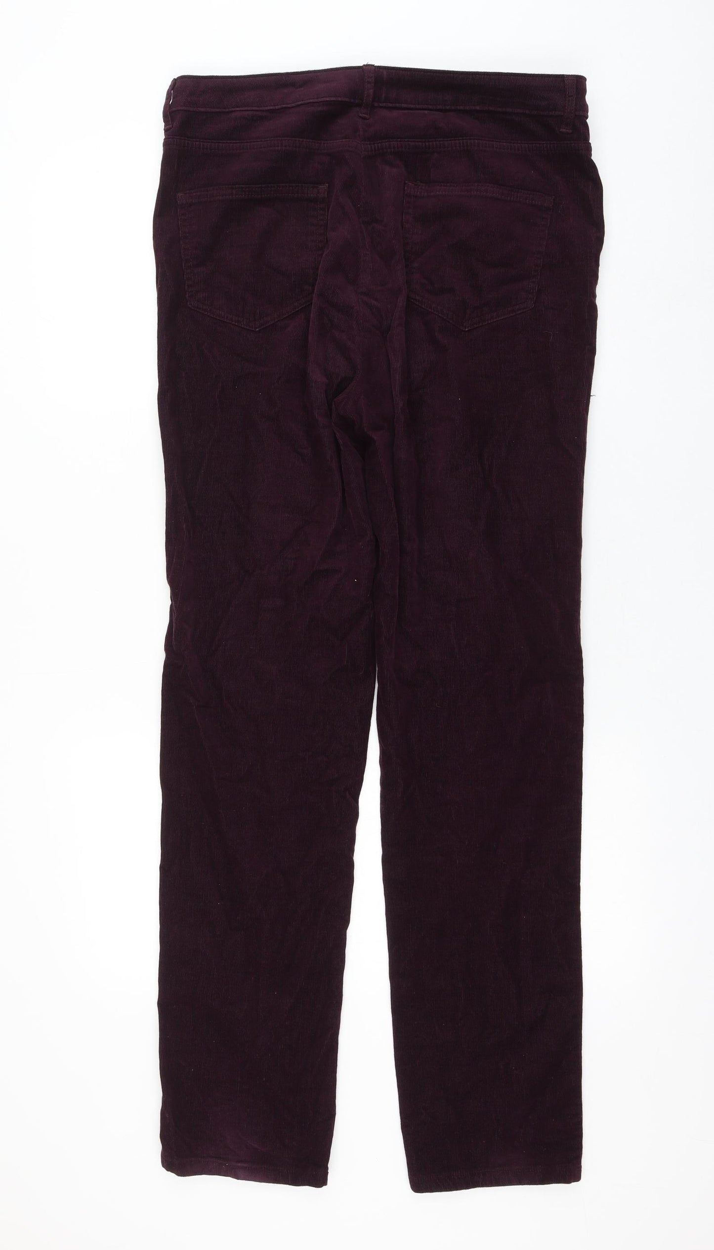 Marks and Spencer Womens Purple Cotton Trousers Size 14 L31 in Regular Zip