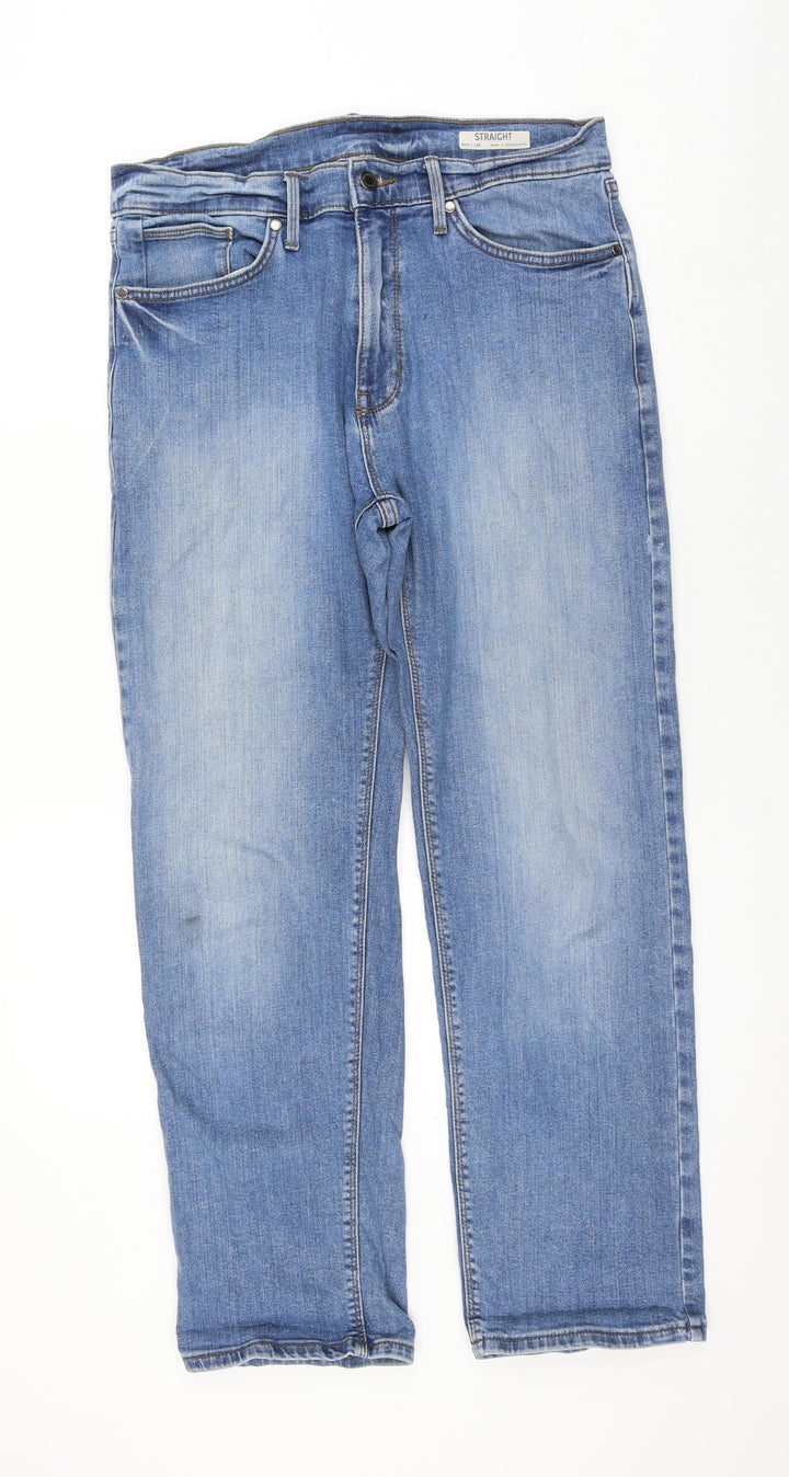 Marks and Spencer Womens Blue Cotton Straight Jeans Size 32 in L29 in Regular Zip