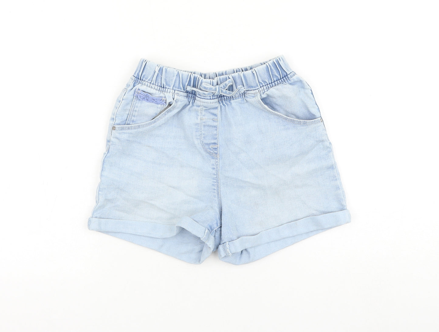 NEXT Girls Blue Cotton Boyfriend Shorts Size 8-9 Years Regular Drawstring