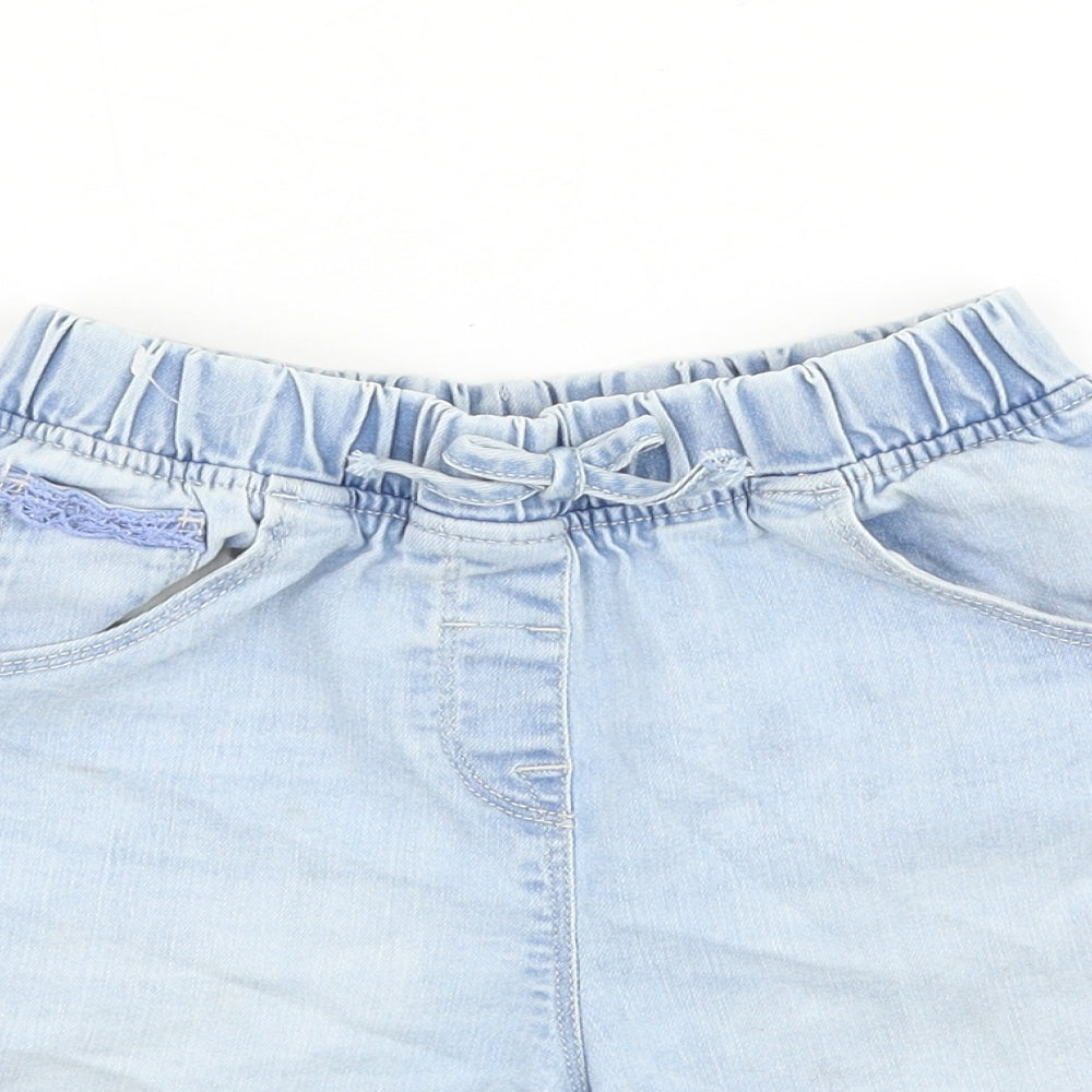 NEXT Girls Blue Cotton Boyfriend Shorts Size 8-9 Years Regular Drawstring