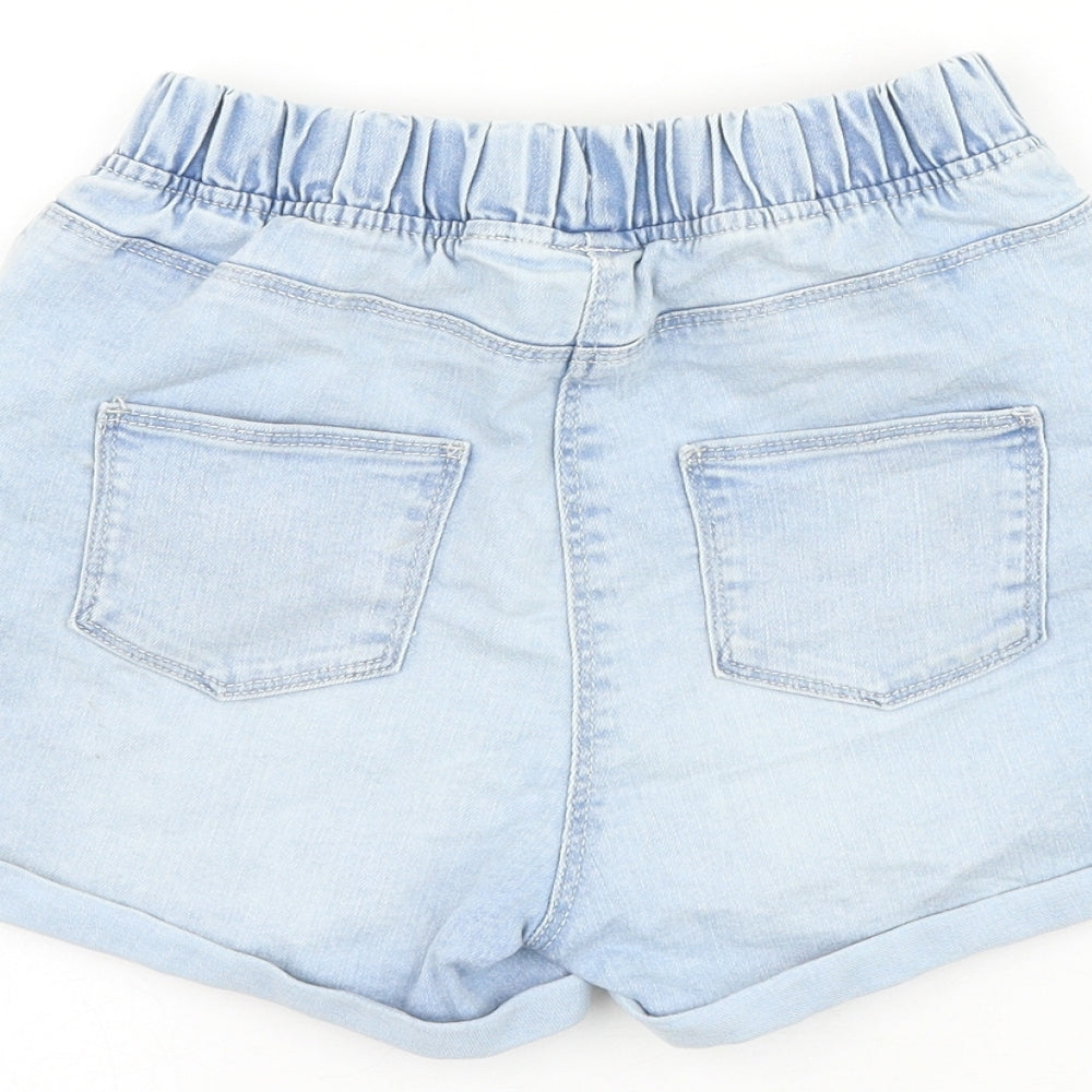 NEXT Girls Blue Cotton Boyfriend Shorts Size 8-9 Years Regular Drawstring