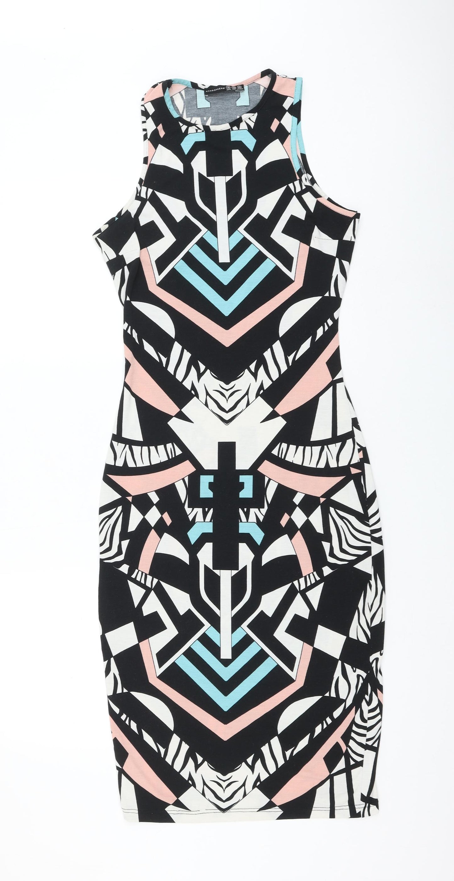 Atmosphere Womens Multicoloured Geometric Polyester Tank Dress Size 10 Round Neck Pullover