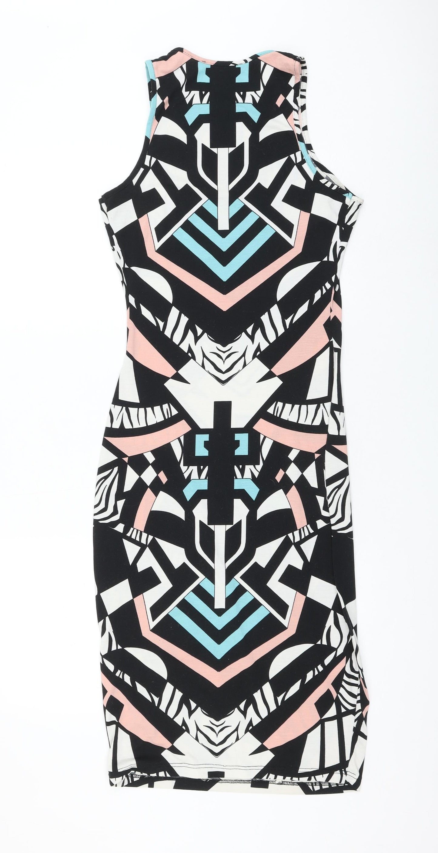 Atmosphere Womens Multicoloured Geometric Polyester Tank Dress Size 10 Round Neck Pullover