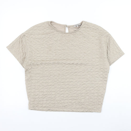 Great Plains Womens Beige Polyester Basic T-Shirt Size XS Round Neck - Textured