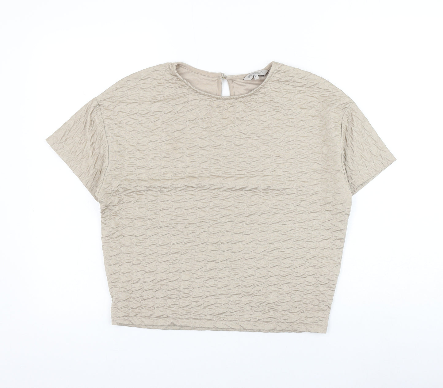 Great Plains Womens Beige Polyester Basic T-Shirt Size XS Round Neck - Textured
