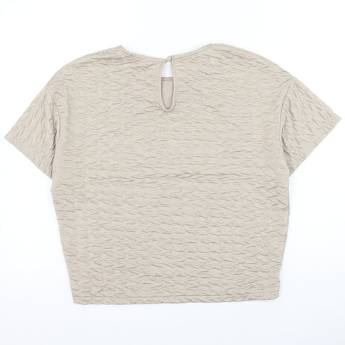 Great Plains Womens Beige Polyester Basic T-Shirt Size XS Round Neck - Textured