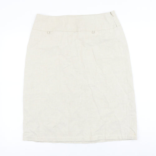 Fake London Womens Beige Linen A-Line Skirt Size L Zip