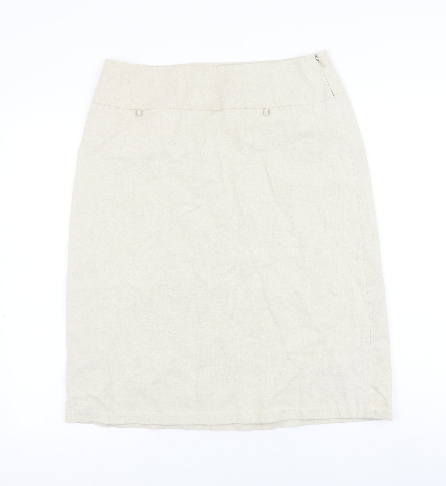 Fake London Womens Beige Linen A-Line Skirt Size L Zip