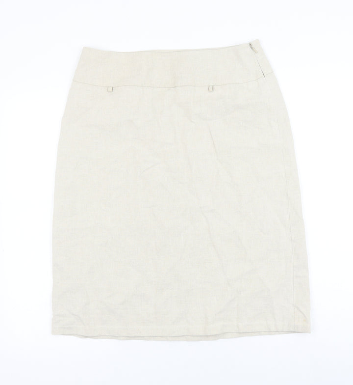 Fake London Womens Beige Linen A-Line Skirt Size L Zip