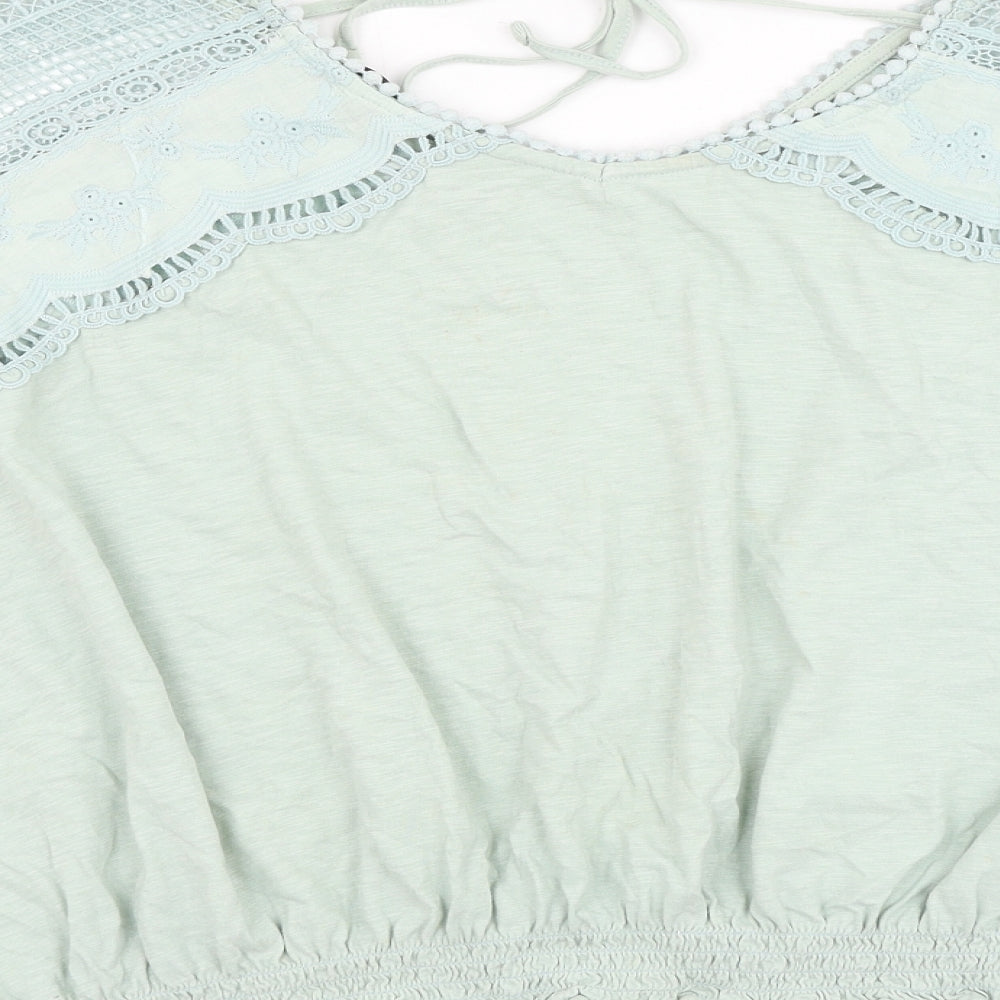 NEXT Womens Blue Cotton Basic Blouse Size 12 V-Neck