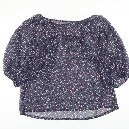 Soaked in Luxury Womens Blue Geometric Polyester Basic Blouse Size M Boat Neck - Star