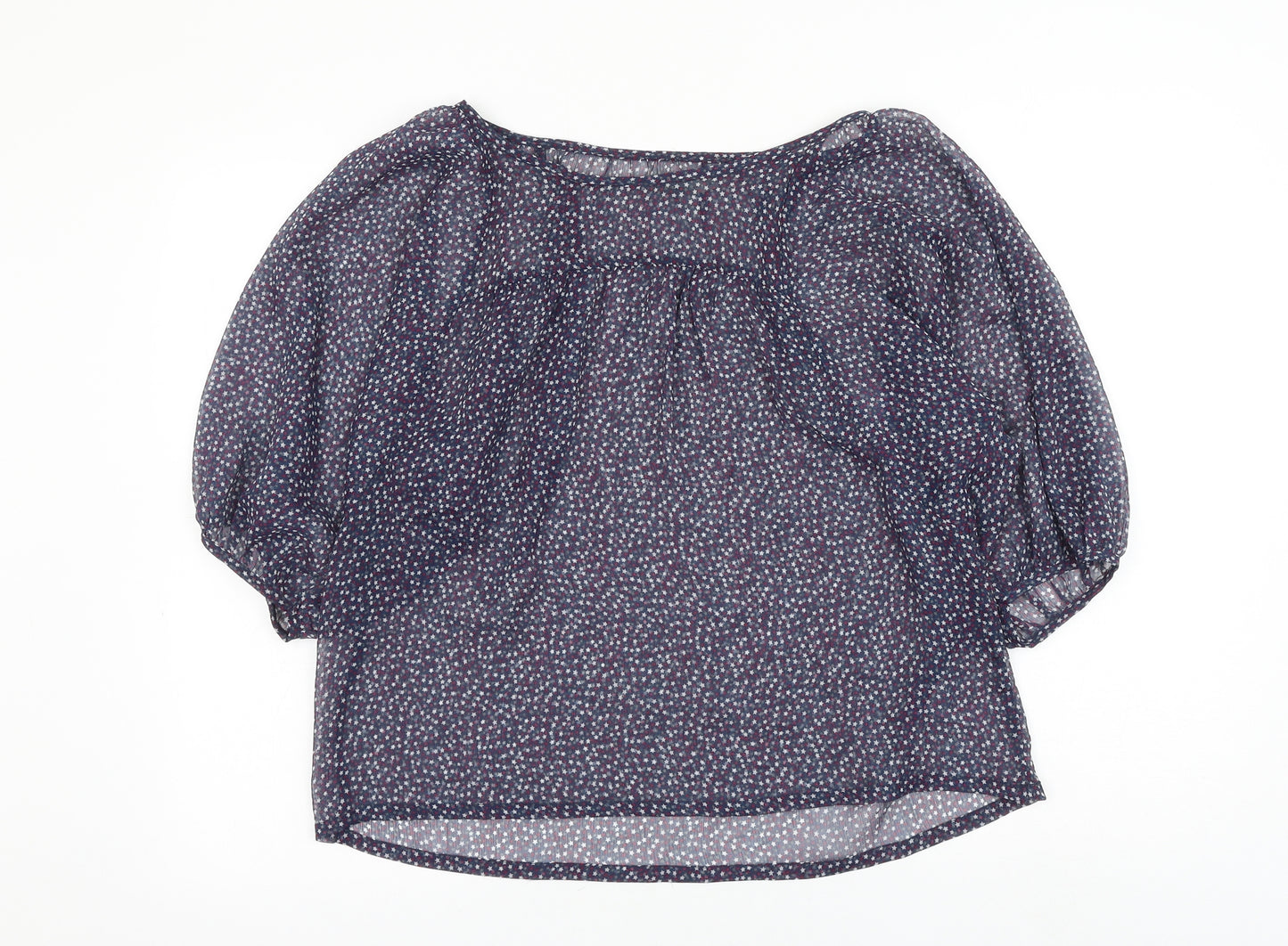 Soaked in Luxury Womens Blue Geometric Polyester Basic Blouse Size M Boat Neck - Star
