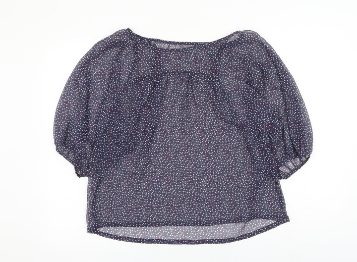 Soaked in Luxury Womens Blue Geometric Polyester Basic Blouse Size M Boat Neck - Star