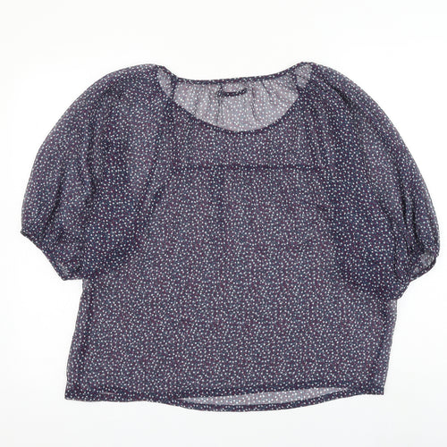 Soaked in Luxury Womens Blue Geometric Polyester Basic Blouse Size M Boat Neck - Star