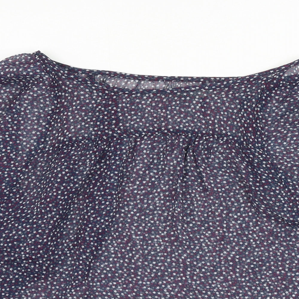 Soaked in Luxury Womens Blue Geometric Polyester Basic Blouse Size M Boat Neck - Star