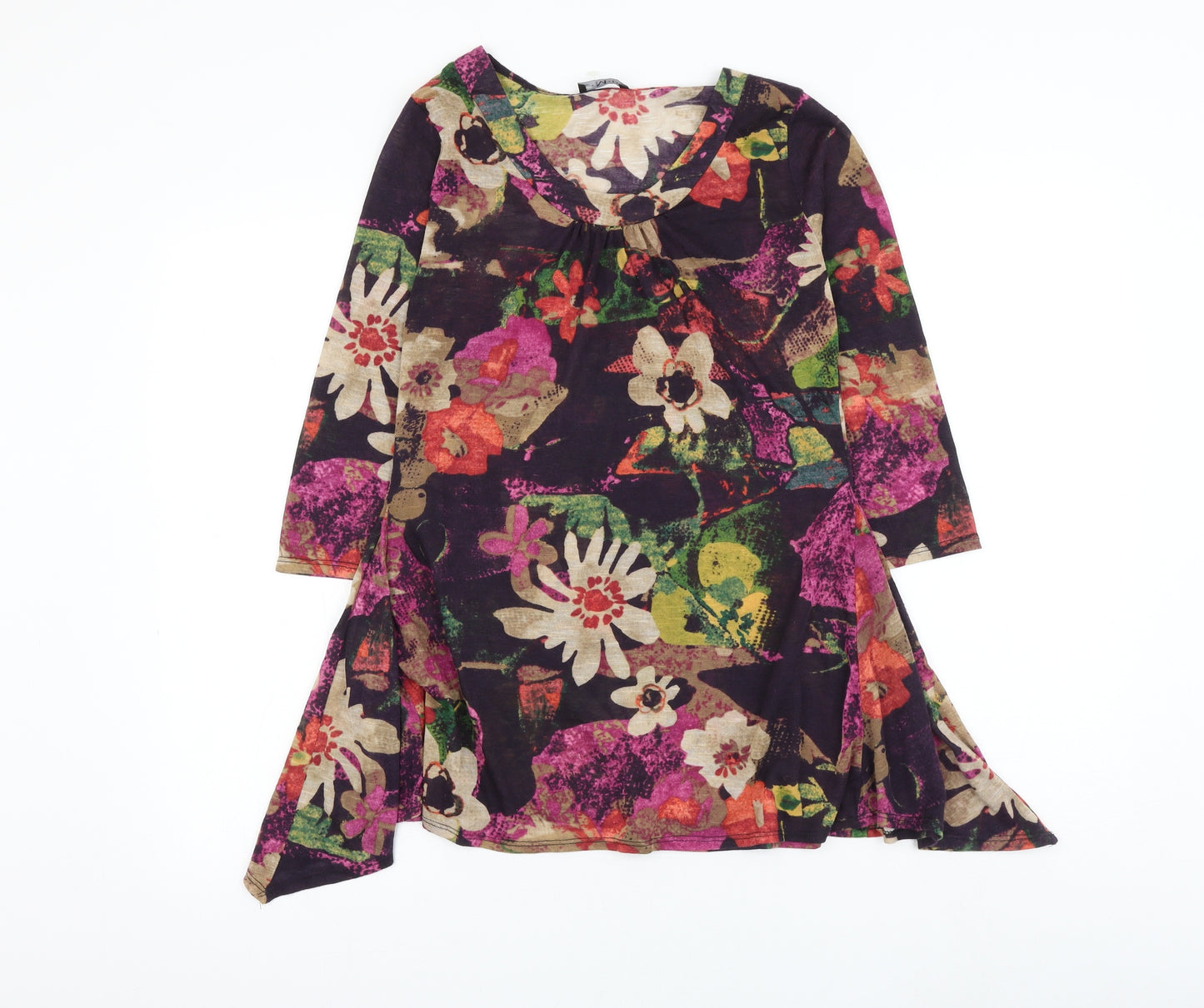 C.M.D Womens Purple Floral Polyester Basic Blouse Size 12 Round Neck