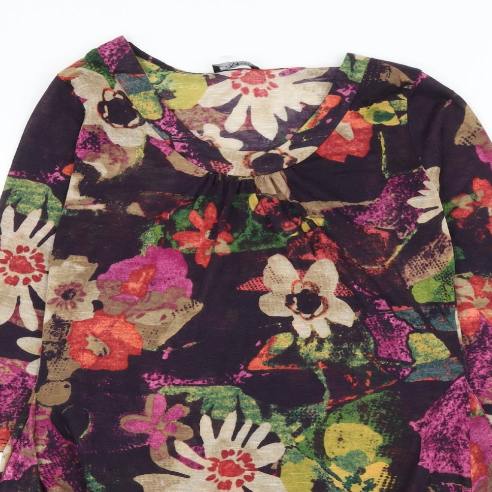 C.M.D Womens Purple Floral Polyester Basic Blouse Size 12 Round Neck